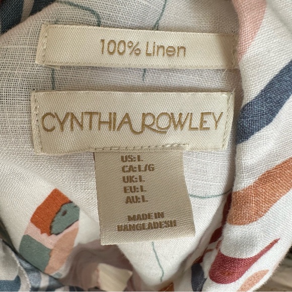 Cynthia Rowley Women’s Size L White Printed Floral Leafs Button-Up Shirt Blouse - Picture 6 of 6